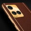 Vaku ® Vivo Y21T Luxemberg Series Leather Stitched Gold Electroplated Soft TPU Back Cover