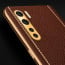 Vaku ® Oppo F15 Luxemberg Series Leather Stitched Gold Electroplated Soft TPU Back Cover