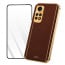 Vaku ® 2In1 Combo Xiaomi Redmi Note 11 Pro Plus Luxemberg Leather Stitched Gold Electroplated Case with ESD Anti-Static Shatterproof Tempered Glass