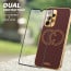 Vaku ® 2In1 Combo Samsung Galaxy A32 4G Skylar Leather Stitched Gold Electroplated Case with with ESD Anti-Static Shatterproof Tempered Glass