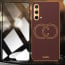 Vaku ® 2In1 Combo OnePlus Nord CE Skylar Leather Stitched Gold Electroplated Case with ESD Anti-Static Shatterproof Tempered Glass