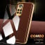 Vaku ® 2In1 Combo Xiaomi Redmi Note 11 Luxemberg Leather Stitched Gold Electroplated Case with ESD Anti-Static Shatterproof Tempered Glass