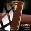 Vaku ® 2In1 Combo Oppo F21 Pro Luxemberg Leather Stitched Gold Electroplated Case with 9H Shatterproof Tempered Glass