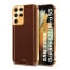 Vaku ® Samsung Galaxy S21 Ultra Luxemberg Series Leather Stitched Gold Electroplated Soft TPU Back Cover