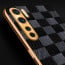 Vaku ® Oppo F15 Cheron Series Leather Stitched Gold Electroplated Soft TPU Back Cover