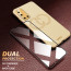 Vaku ® 2In1 Combo Vivo V19 Skylar Leather Stitched Gold Electroplated Case with ESD Anti-Static Shatterproof Tempered Glass