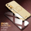 Vaku ® 2In1 Combo Samsung Galaxy S20 FE Skylar Leather Pattern Gold Electroplated Soft TPU Back Cover with 9H Shatterproof Tempered Glass