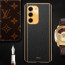 Vaku ® Samsung Galaxy S23 Plus Luxemberg Series Leather Stitched Gold Electroplated Soft TPU Back Cover