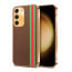 Vaku ® Samsung Galaxy S23 Felix Line Leather Stitched Gold Electroplated Soft TPU Back Cover Case