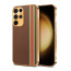 Vaku ® Samsung Galaxy S23 Ultra Felix Line Leather Stitched Gold Electroplated Soft TPU Back Cover Case