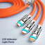 Vaku Luxos ® 3-in-1 Fast Charging Data Sync Cable 120W Durable Silicone Cable With Lightning, C-Type, Micro USB Ports
