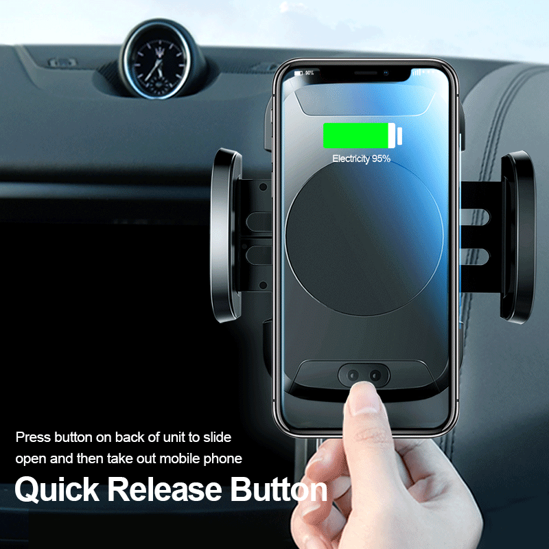 VAKU ® Intelligent Car Wire-Less Charger Inbuilt IC with Auto Opening & Closing ARM Sensor Wireless Car Charger