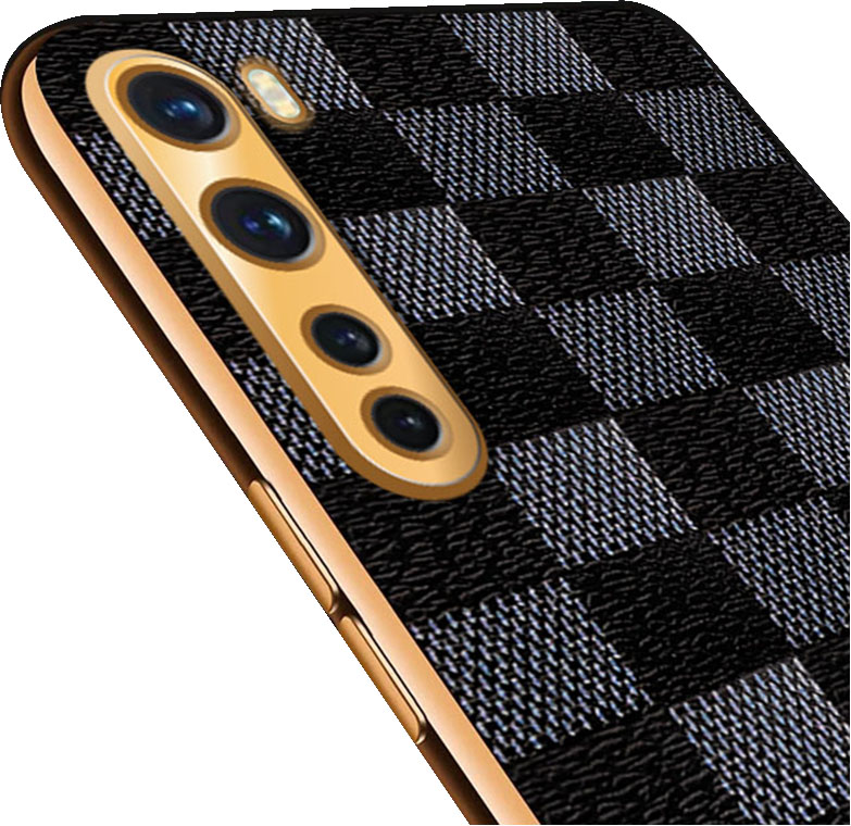 Vaku ® Oneplus Nord Cheron Series Leather Stitched Gold Electroplated –