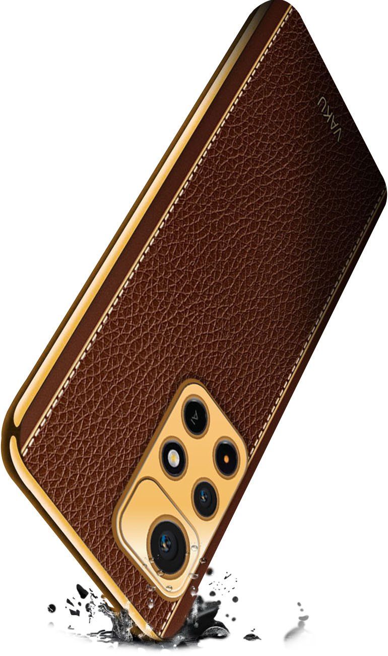 Vaku Luxos Back Cover for Redmi Note 11T 5G Cheron Leather Stitched Gold  Electroplated Soft TPU Cover - Vaku Luxos 