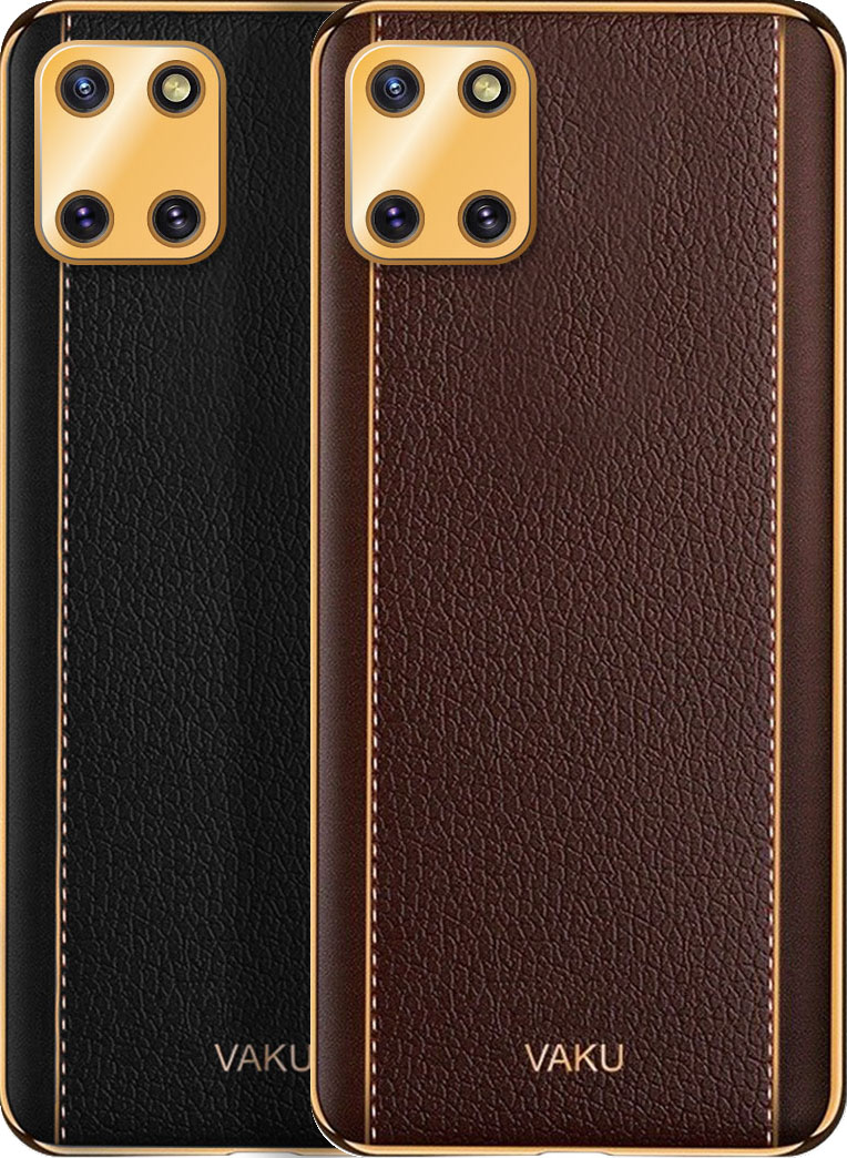 Vaku Luxos Back Cover for Samsung Galaxy A23 Cheron Leather Stitched Gold  Electroplated Soft TPU Cover - Vaku Luxos 