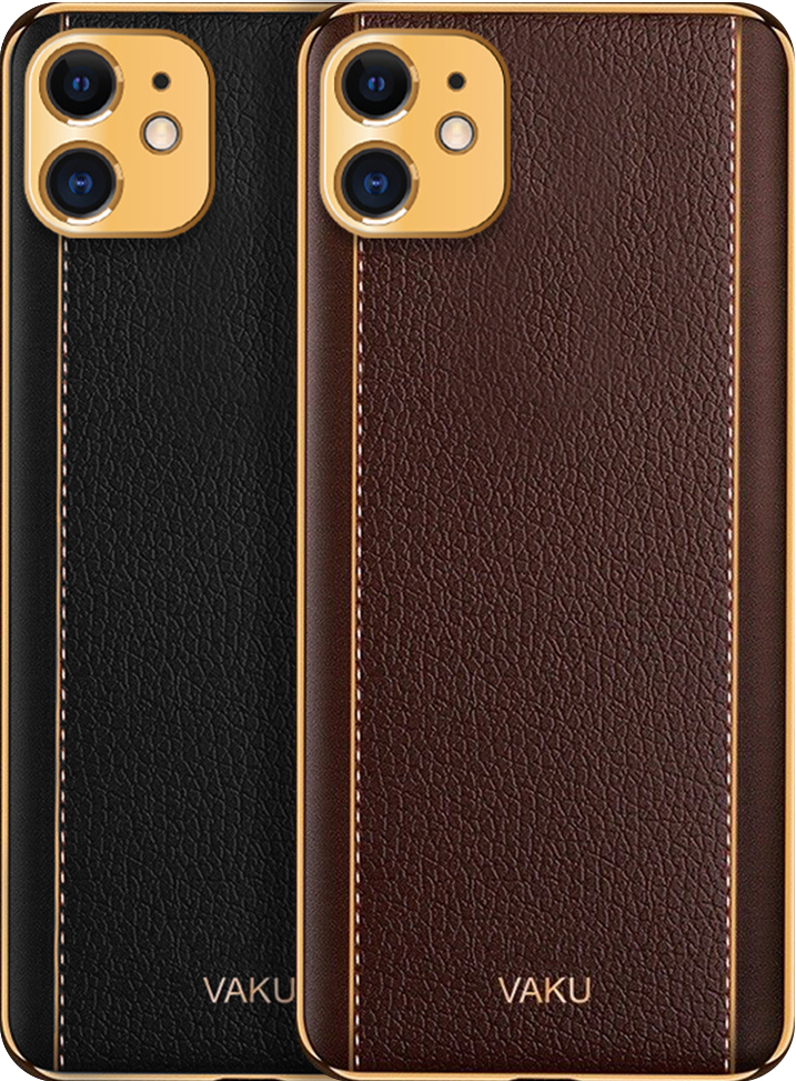 Vaku ® Apple iPhone 12 Cheron Leather Electroplated Soft TPU Back
